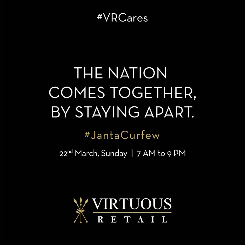 Join us in doing our part for the #community at the #JantaCurfew this Sunday. Let's #StayIn and show our support to the #doctors, #nurses and everyone else who are working hard to keep us safe. #Covid19 #BreakTheChain #JantaCurfew #ConnectingCommunities #WeAreVirtuousRetail