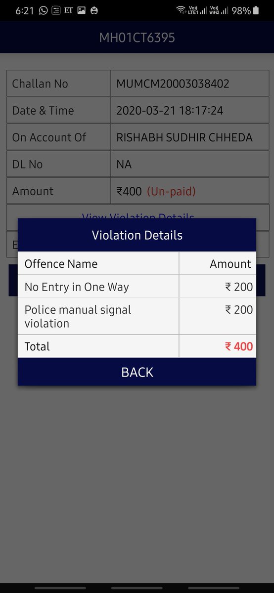 rish05's tweet image. Second instance of wrong challan being issued to my vehicle without any proper evidence. And infact this time, vehicle has been parked safely in my building and challan has been issued for entering one way street and jumping signal! @mtptraffic