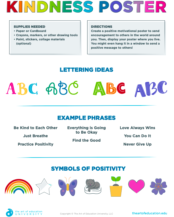theartofed's tweet photo. Now more than ever ourselves, our students, and children need a little bit of positivity. Try making a positivity or kindness poster as an activity for at-home learning. ⁣You can find this download here: https://t.co/njEYZFFgno https://t.co/26MXdKz72d