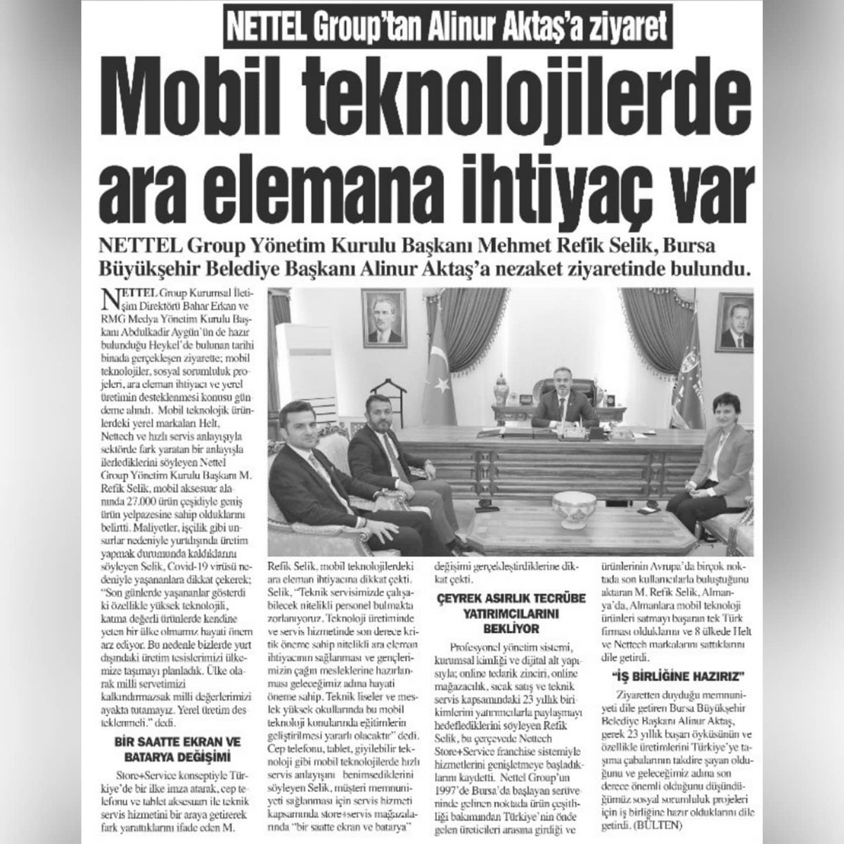 nettelgroup's tweet image. @bursabuyuksehir #nettech #helt #teknoloji #mobilaksesuar #teknikservis #Nettel Group Yönetim Kurulu Başkanı Mehmet Refik Selik, Bursa Büyükşehir Belediye Başkanı Alinur Aktaş'ı ziyaret etti.Ziyarette Covid-19 virüsünün etkileri, yerli üretimin önemi, ara eleman konusu ele alındı