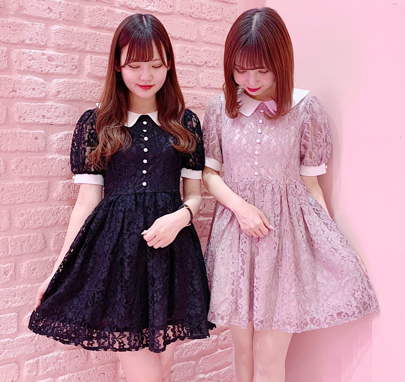 くすみピンク総レースワンピース うるさ