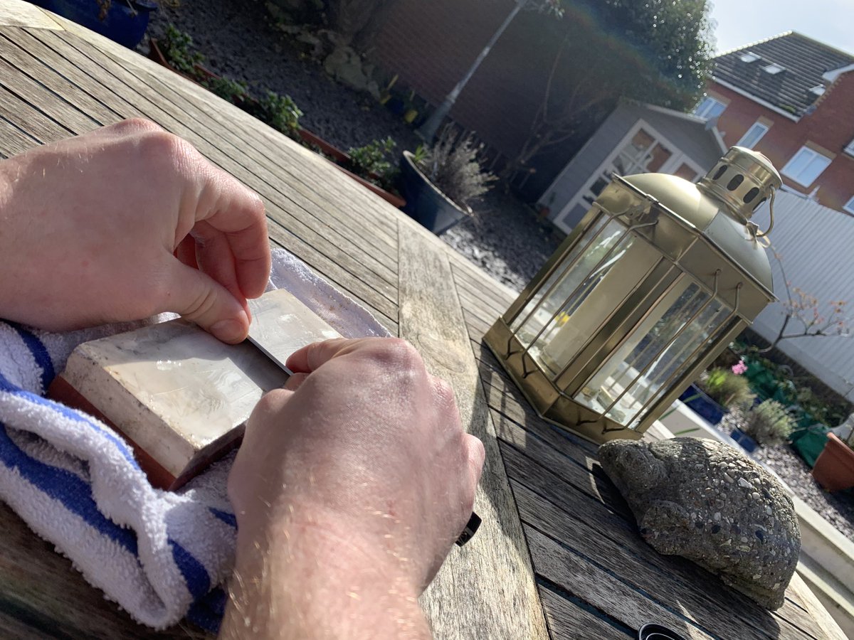 An afternoon sharpening my chef knives, bliss! #StayPositive #chef #knife #sharpen #whetstone #sabatier #simplethings