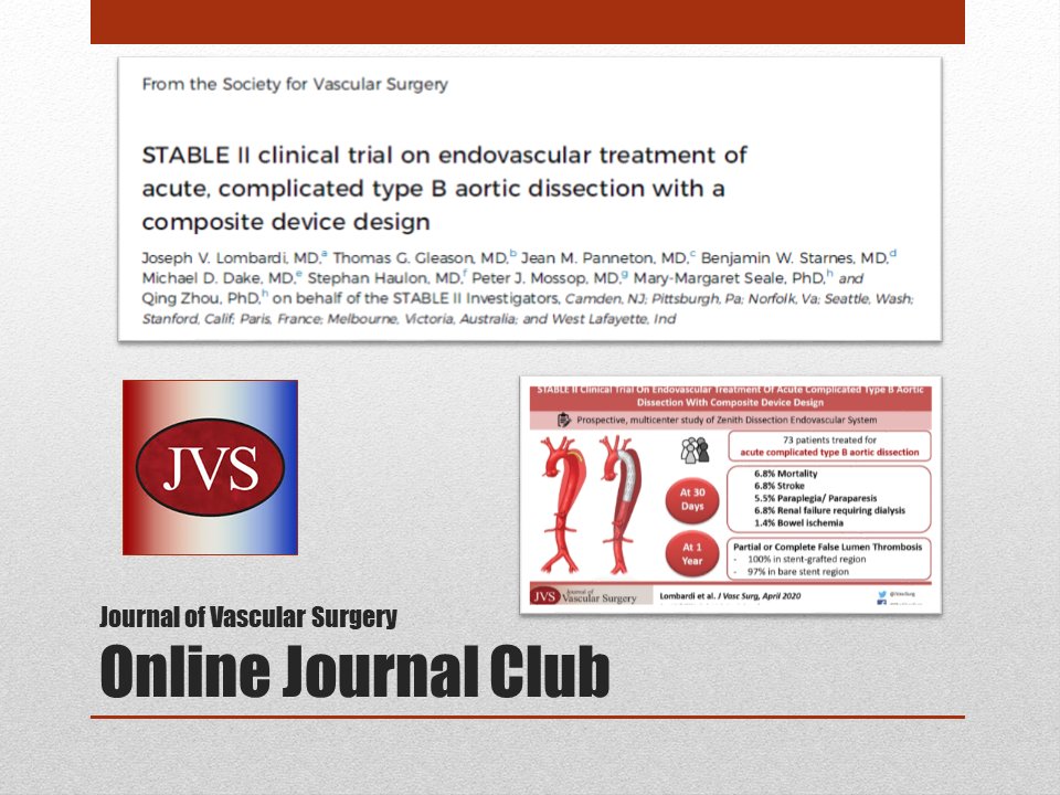 ONLINE JVS JOURNAL CLUB! AMA PRA CATEGORY 1 CREDIT upon exam completion Date: Wednesday, April 8, 2020 @ 9pmE To participate: bit.ly/2xhNOVS Need Zoom?: zoom.us Article download: jvascsurg.org