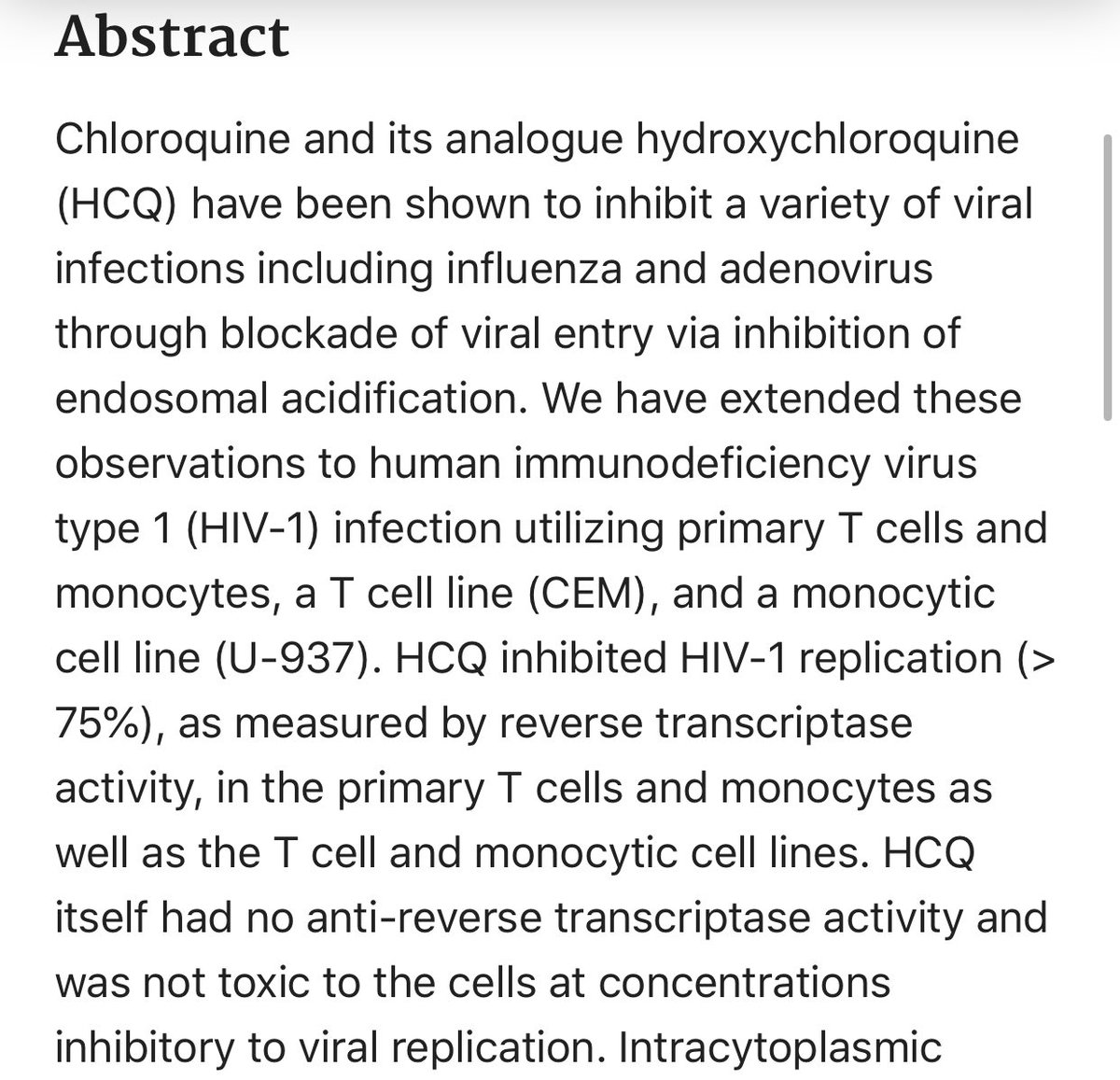 What’s also interesting, is Hydroxychloroquine reduces HIV replication by > 75% and is effective against a myriad of other viruses such as HSV1+2, EBV, HPV, DENV.