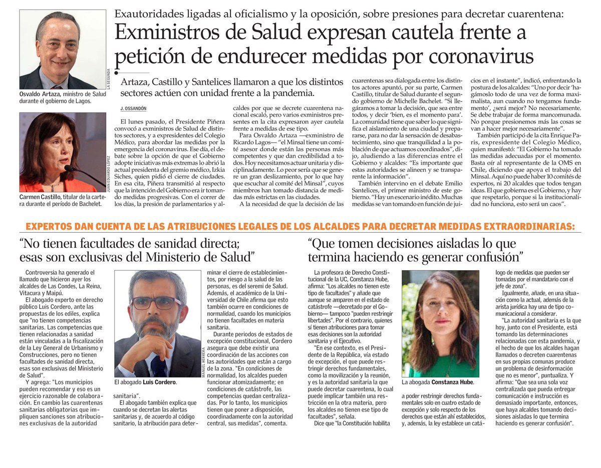 DrEnriqueParis's tweet photo. La OMS @opsomschile en Chile apoya el trabajo del Minsal. No puede haber 10 comités de expertos, ni 20 alcaldes que todos tengan ideas. El que gobierna es el Gobierno, y hay que respetarlo, porque si la institucionalidad no funciona, esto será un caos. Hoy en el @ElMercurio_cl https://t.co/UhmPv5Wq1T