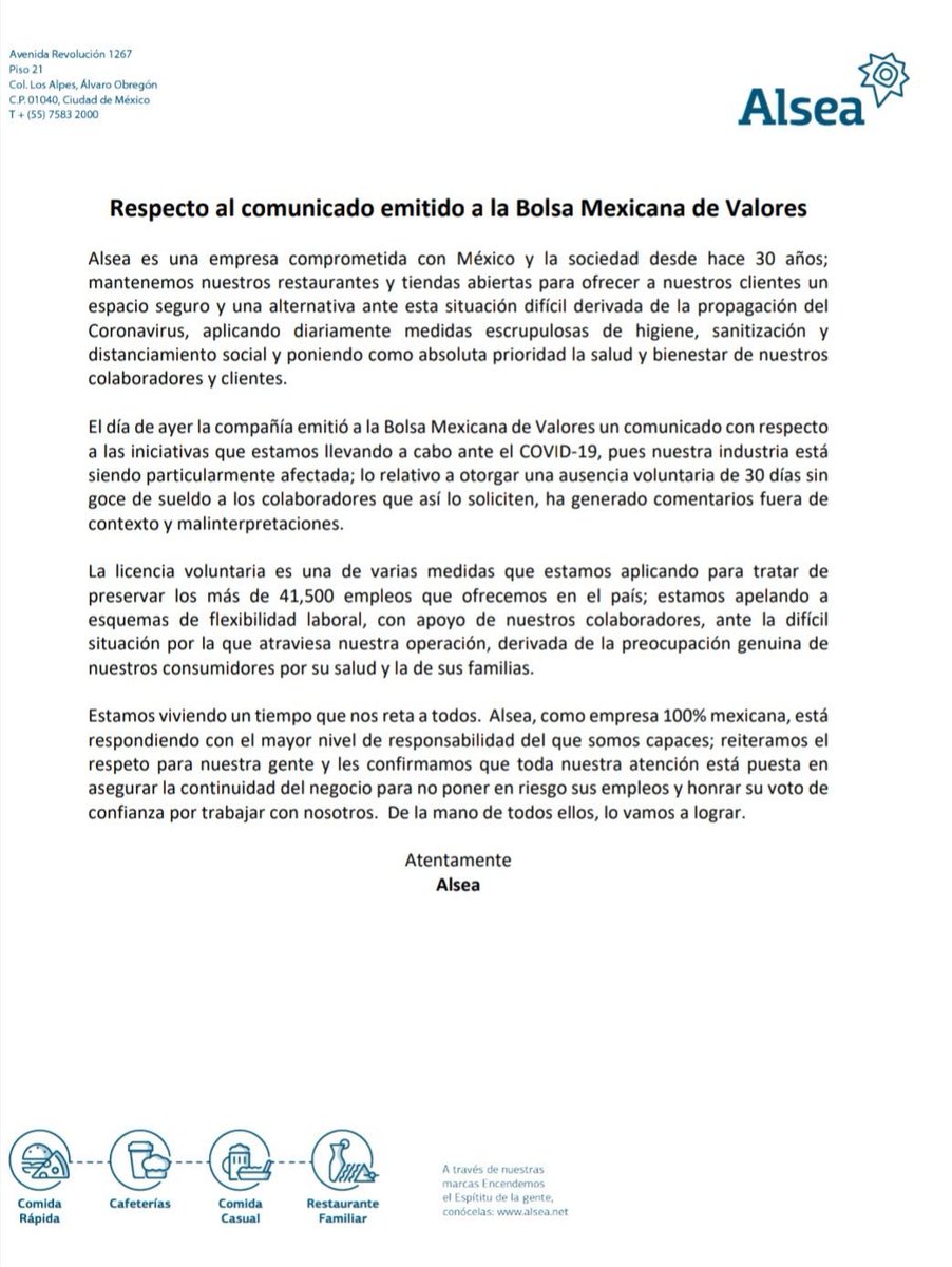tspconsultingmx's tweet photo. Para la notificación de #Alsea entre los que esta #starbucksmexico vale la pena leer:

Ley Federal del Trabajo. 
Cap III; Arts 42 y 429 Fracc IV
En caso de Contingencia Sanitaria se deberá pagar un salario mínimo a los trabajadores cada día de suspensión con límite de 30 días. https://t.co/drcauBGpSe