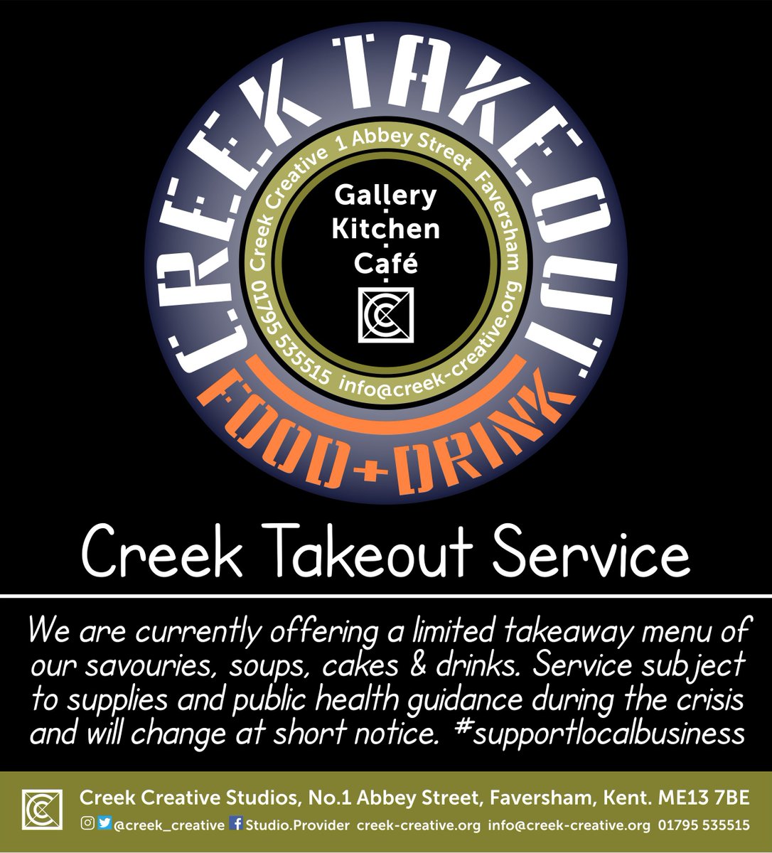 CC_gallery_cafe's tweet photo. Now #CreekTakeout Service only with extra hygiene / distance (cafe itself &amp; gallery closed from 21/03/20). Limited takeout available of our soups, quiche, cakes &amp; drinks (10% discount) Menu subject to supplies, short notice changes &amp; official health guidance #supportsmallbusiness https://t.co/w22LdFQ6vT