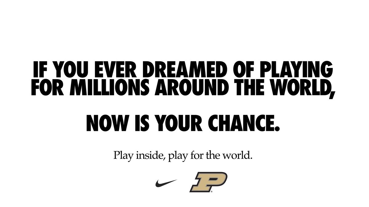 PurdueSports's tweet photo. Now more than ever, we are one team. 

#playinside #playfortheworld - @Nike https://t.co/ogKyTKt9LW