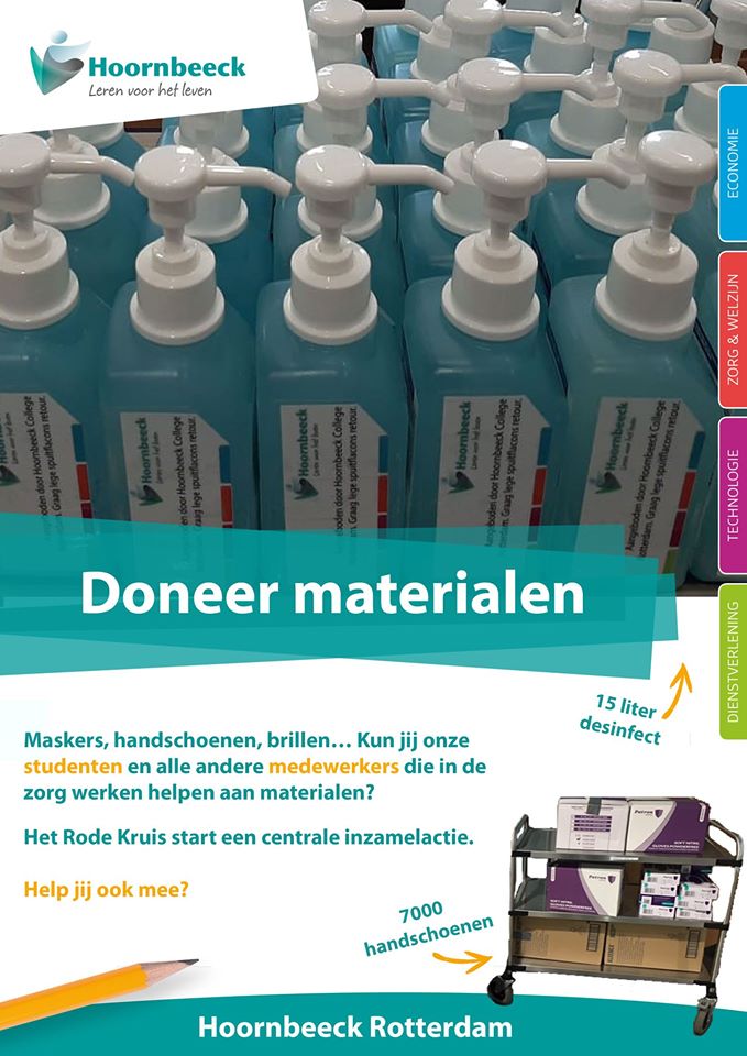 Kun jij onze studenten en alle andere medewerkers die in de zorg werken helpen aan materialen? Het Rode Kruis start een centrale inzamelactie. Help jij ook mee? #beschermingsmiddelen #mondkapjes #handschoenen #desinfect