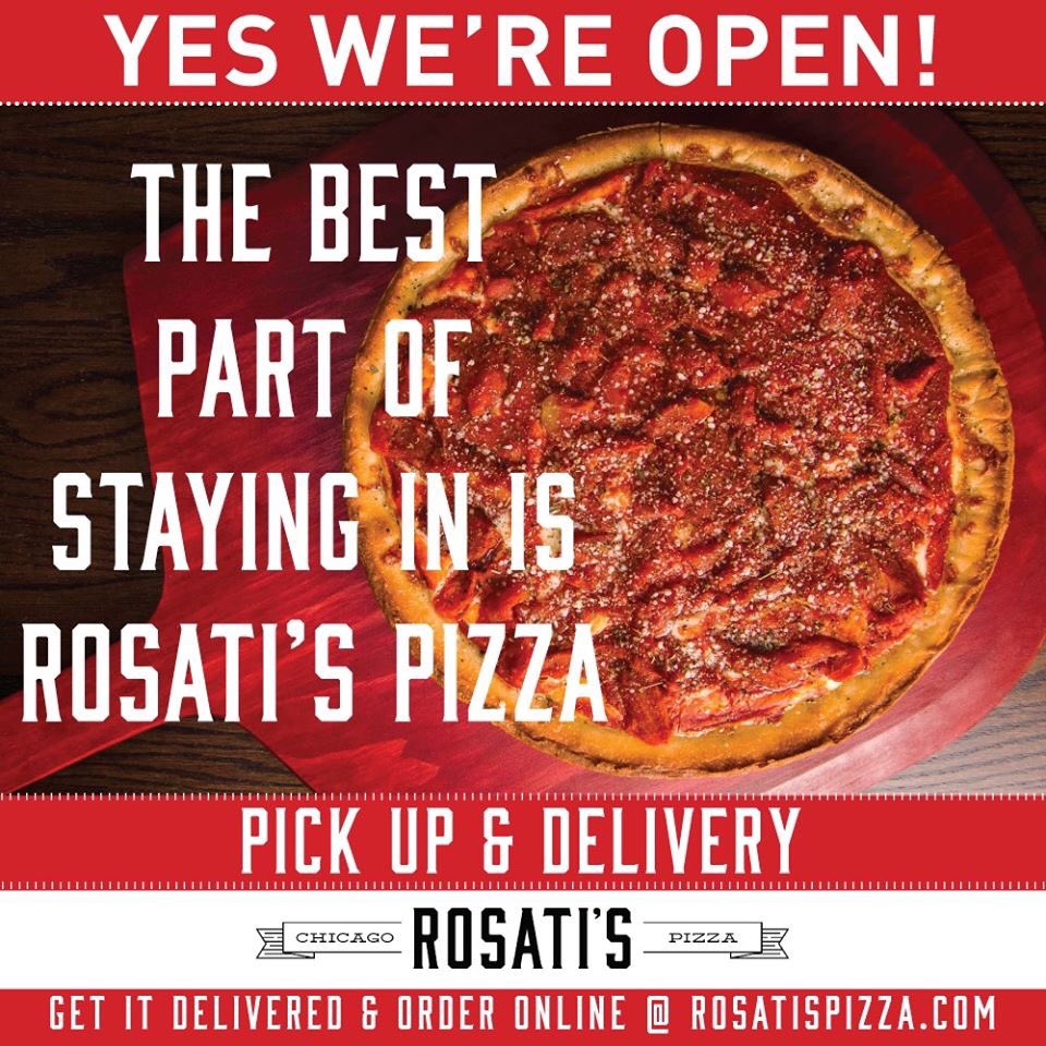 🍕WE'RE OPEN! You don't have to miss having a delicious Rosati's Pizza! OPEN for Pick Up &amp; Delivery 
Call OR Order Online @ rosatispizza.com 🚗 #keepingitreal #familytime  #gamenight #pizzadelivery #carryout