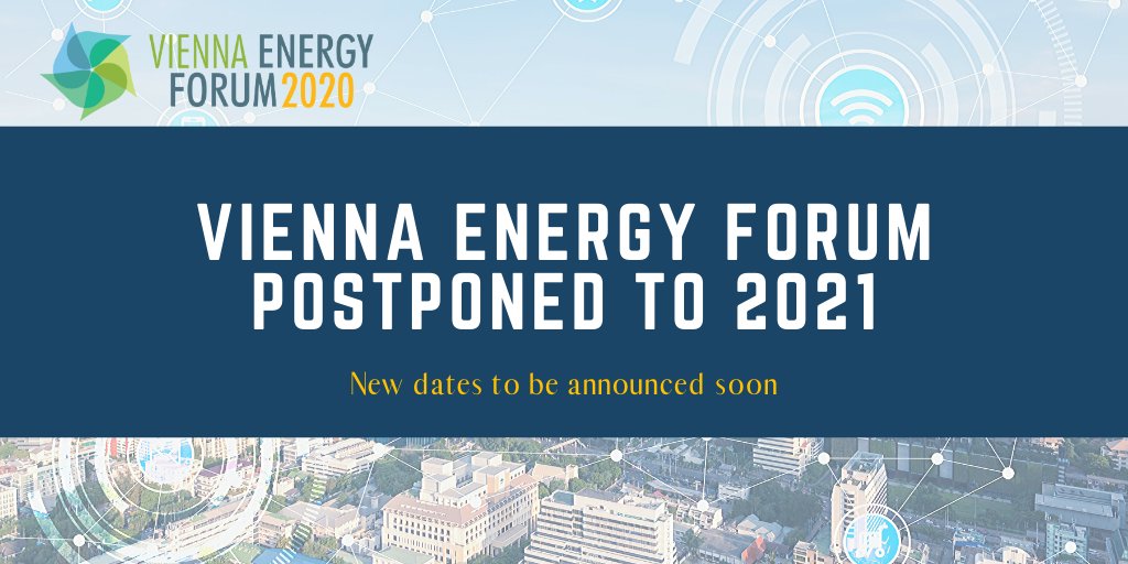 UNIDO's tweet photo. 📢 In light of a global health crisis, the co-organizers of the #Vienna Energy Forum (VEF) have decided to postpone the @ForumVienna.

This preventive measure has been taken to support the global emergency response to the #coronavirus pandemic.

Details: https://t.co/4alatInjmc https://t.co/RFa5oelsbf