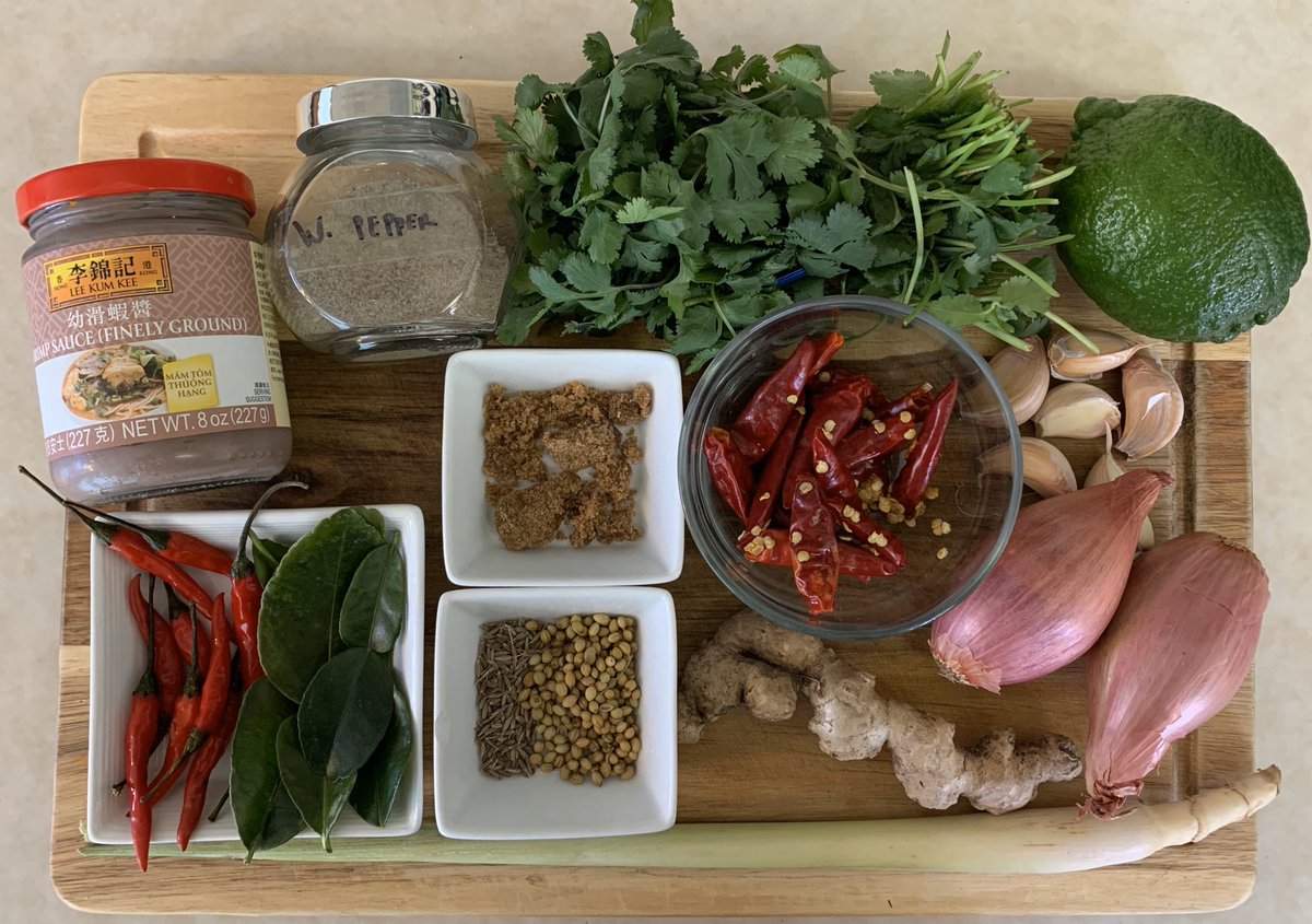 Starting with a Red Curry paste that is a base for some Thai dishes. I used this recipe with some substitutes: