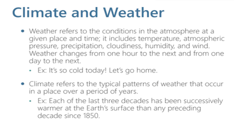 Gary49146477's tweet photo. The difference between climate and weather. #Lesson11 #Phys273 https://t.co/ob21M8gcSP