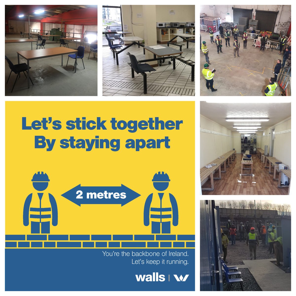 WallsConstruct's tweet photo. Playing our part at implementing social distancing during toolbox talks, separation during breaks in our canteens and deep cleans of our site changing rooms #solidarity #allinthistogether #wecanmakethiswork https://t.co/a9acbaBsPI
