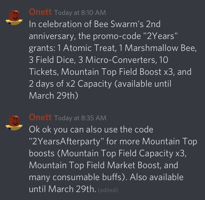 Bee Swarm Leaks On Twitter New Codes Also Happy Birthday Bee Swarm Simulator - new promo codes on roblox bee swarm treats