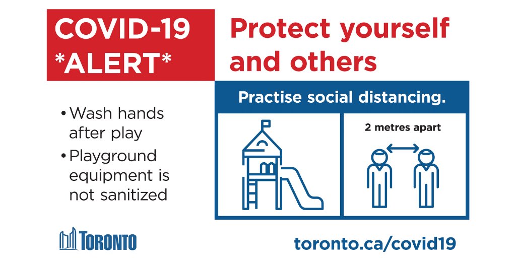 cityoftoronto's tweet image. Soon, signs like these will be posted near and around #CityofTO playgrounds as a reminder to be careful and help protect yourself and others from #COVID19.