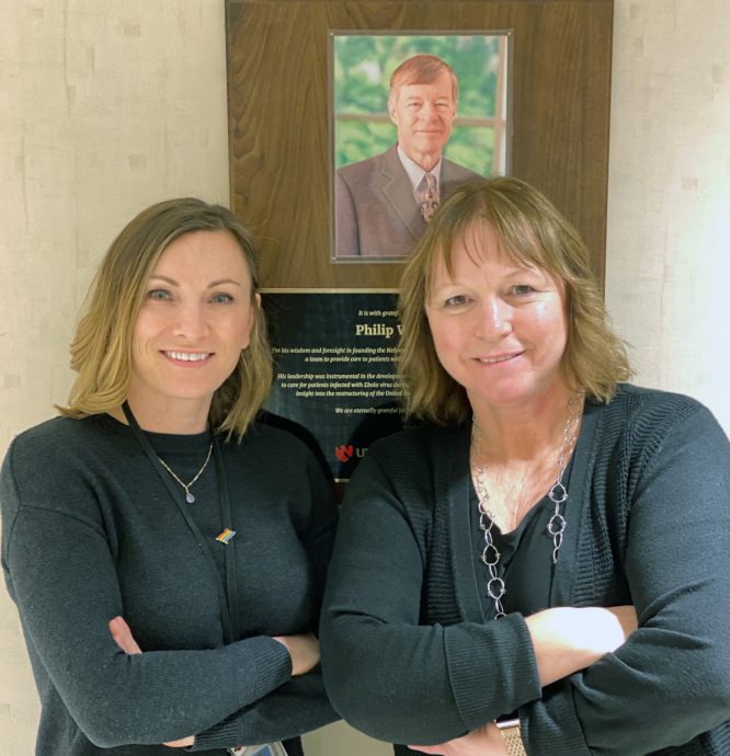 NebraskaMed's tweet photo. These are just two of the staff members on the front lines of our COVID-19 response. We would like to thank all the doctors, nurses, medical assistants and our entire team for jumping into action to serve our patients. 
Read more about them here:
https://t.co/EjeNpTBnAY https://t.co/I7ExCej2zB