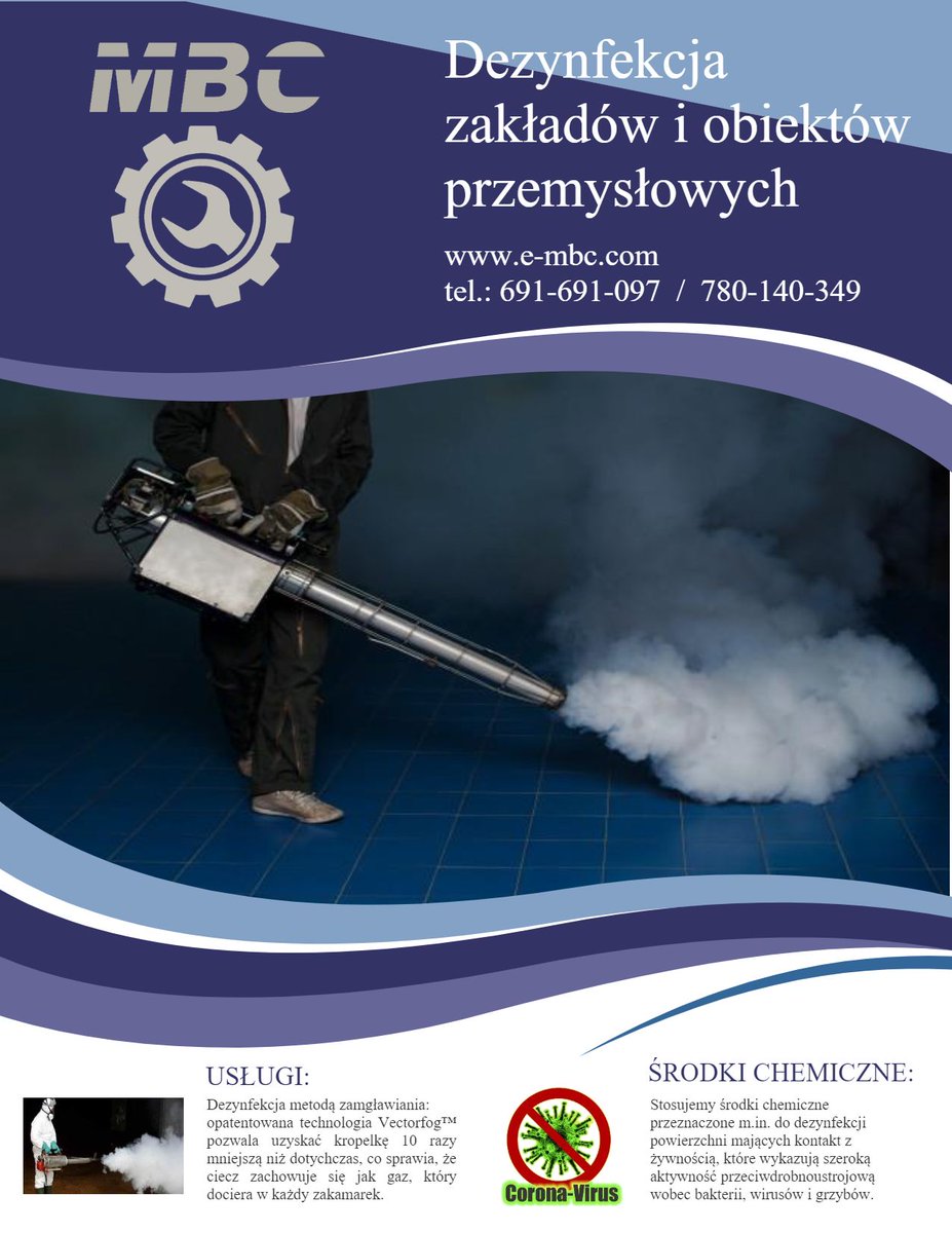TechMBC's tweet image. Zmieniamy się dla Was !
W związku z panującą epidemią, rozszerzyliśmy ofertę o usługi dezynfekcji metodą zamgławiania.