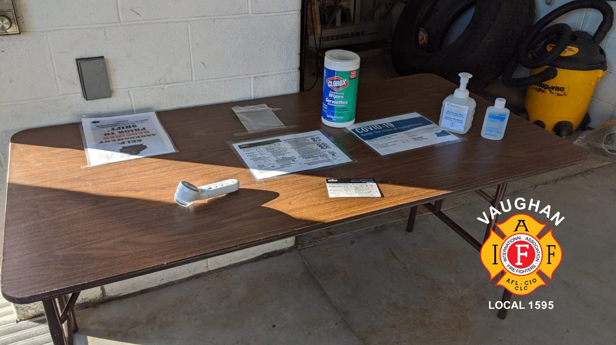 Vaughan Firefighters doing our part to stay healthy for you &amp; reduce community virus spread. Every station now has a designated entry point with a self-screening station to that includes:

Clorox wipes 
Hand sanitizer
Self screening questionnaire
No-touch forehead thermometer
