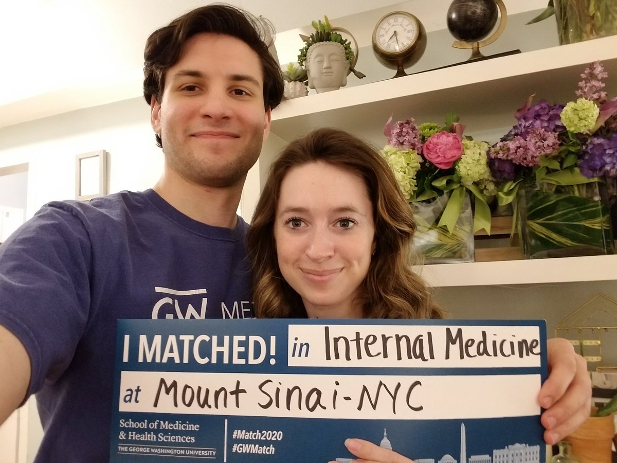 ThomasAGoulart's tweet photo. @h_bean16 and @Filannino are headed to #mtsinai in NYC!  @DanaGoulart and I couldn't be happier. @GWSMHS #Match2020 #virtualmatchday2020 https://t.co/UWjBg0dvib