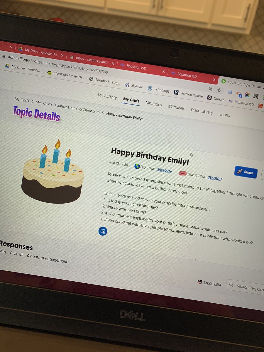 Do you have a student birthday coming up? Use @Flipgrid to create a space where your whole class can “celebrate” with them!! <a href="/RISgreatness/">RISD Intermediate</a> #robinsonisd