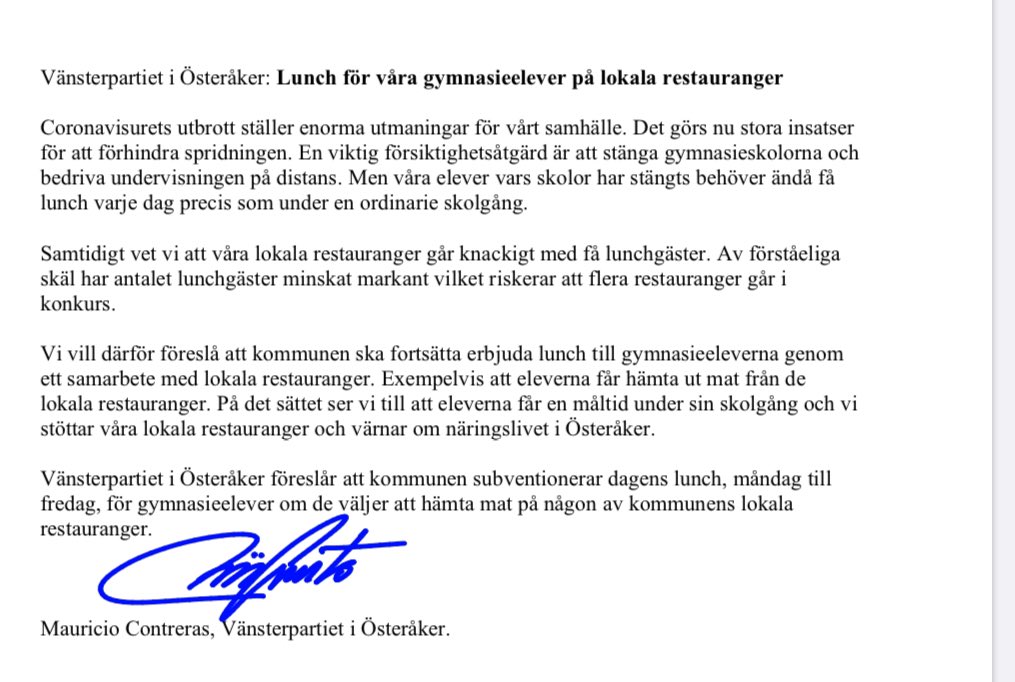bergafrasse's tweet photo. Vårt förslag erbjud #Österåker gymnasieelever #lunch för avhämtning hos lokala restauranger #Vänsterpartiet https://t.co/5KdVtsgOA0