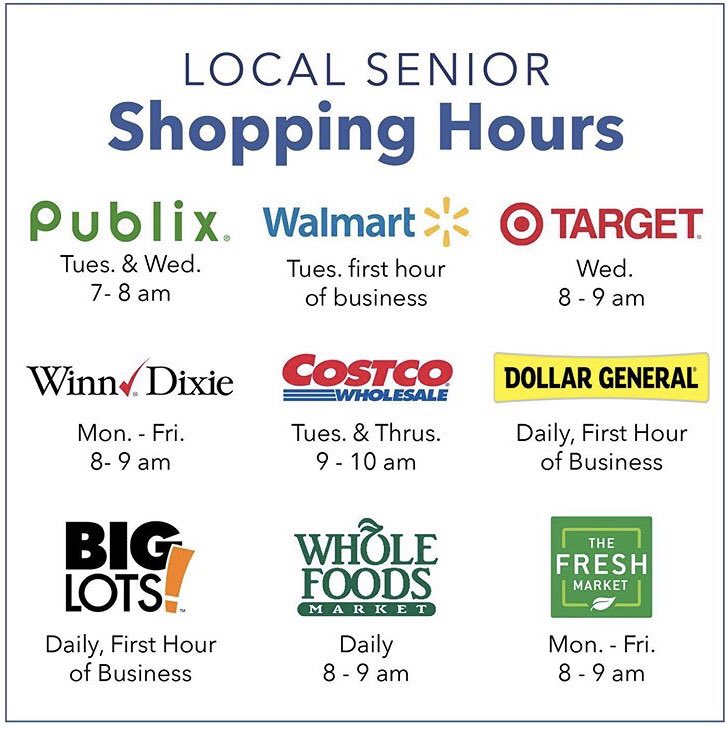 HCSOSheriff's tweet photo. Several stores have established special shopping hours for senior citizens. #ScreenShotAndShare #coronavirus #COVID19 #TeamHCSO #SheriffChadChronister https://t.co/nEpWI4q6vp