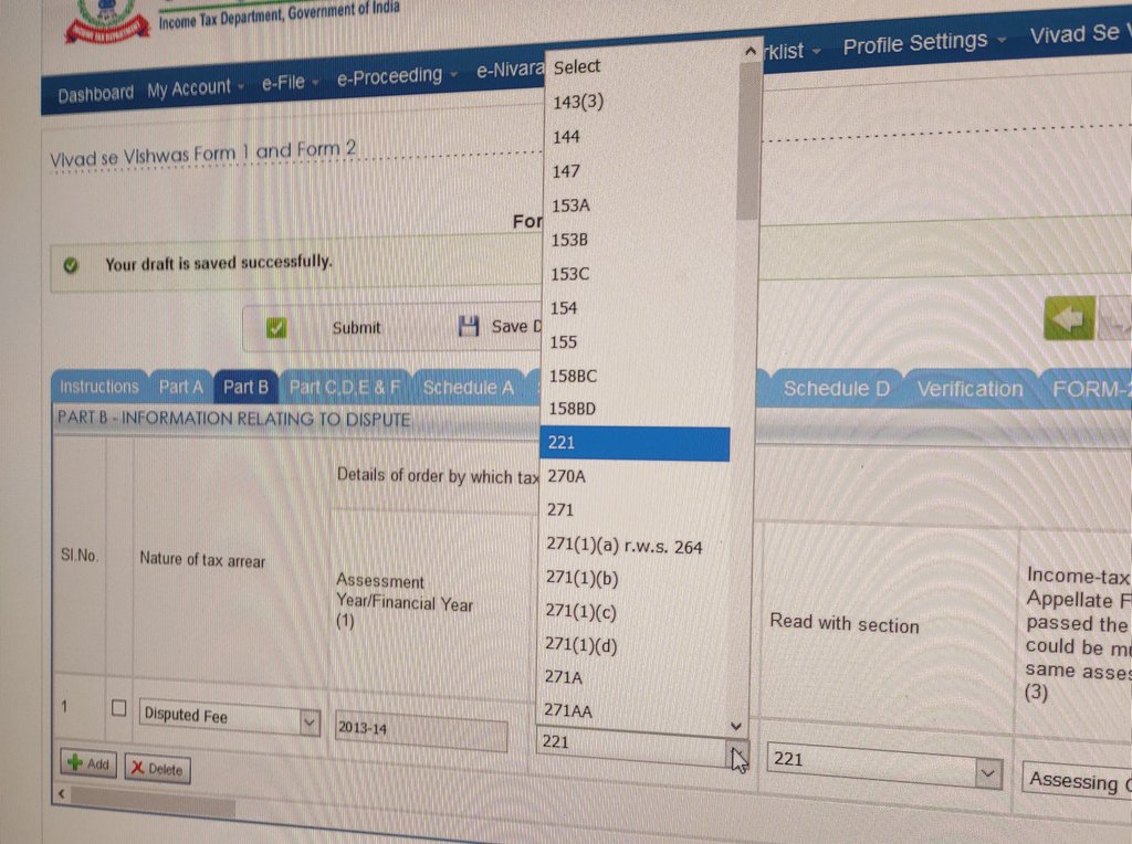 SumitNechlani's tweet photo. @IncomeTaxIndia @IncomeTaxIndia 
fee for delayed filing of TDS return u/s 234 E is levied in the order of processing TDS statement u/s 200A.
 However selection of section 200A in the drop down box in Part B of form 1 not provided for? https://t.co/8XwDy2VPip