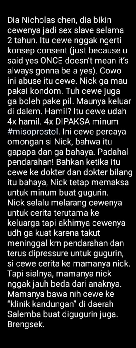 kaancamesra's tweet photo. Nih yang kagak tau siapa itu Nicholas Chen, Gw kasih tau.
- Sex slave (Budak Sex)
- Misoprostol (Obat Aborsi)
#nicholaschen
#gakadaotak https://t.co/8EBHgXIUUc
