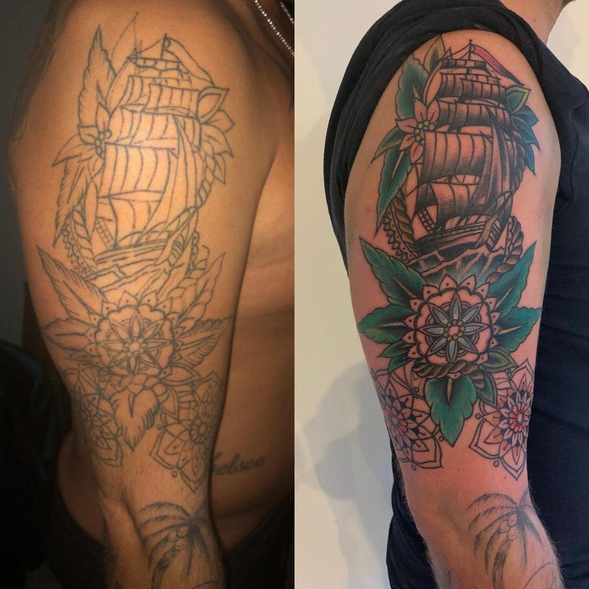 InkKingsUK's tweet photo. Little revamp and tidy up @ Ink Kings 💉👑 
Morel of the story... 
cheap tattoos ain’t good &amp; good tattoos ain’t cheap 👌🏾 
sometimes they can be reworked and revamped but in some cases you are stuck with bad workmanship for life #thinkbeforeyouink #inkkings #tattoostudio #surrey https://t.co/datfRQ0lQ3