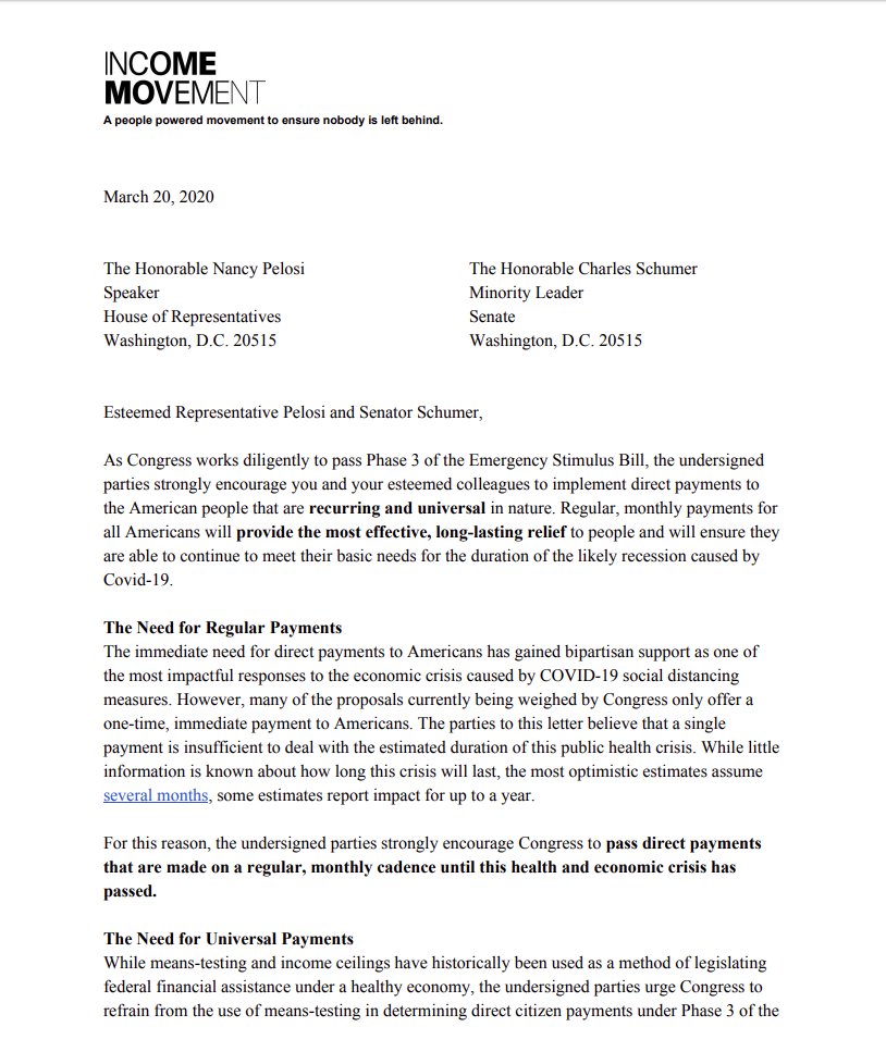 scottsantens's tweet image. I am one of the signers of an open letter to @SpeakerPelosi and @SenSchumer urging them to pass a bill that includes regular universal monthly cash payments of UBI until we're on the other side of this. Please join me by signing it too.

#NoMeansTesting

actionnetwork.org/petitions/i-su…