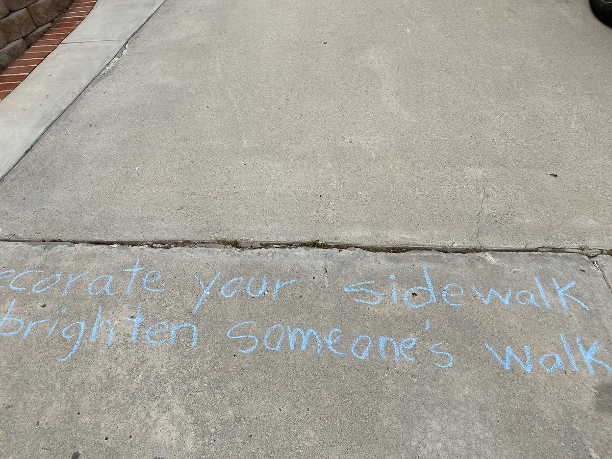 alimroue's tweet photo. My wife and kids decorated our sidewalk to brighten someone’s walk, neighbors joined too #decoratesidewalk #tostrong #conejoway @TOAcornNews https://t.co/Z7AKp2AEo5