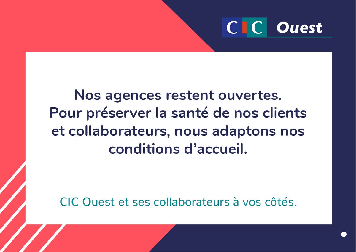LMetral44's tweet photo. #CICOuest assure, dans ttes nos agces &amp; avec nos Collaborateurs engagés, la continuité de service pour accompagner nos clients de la manière la + réactive possible. Par ts nos canaux à distce, n'hésitez pas à nous solliciter pour anticiper. Avec  vous tt splmt. https://t.co/XmAnsujC3k