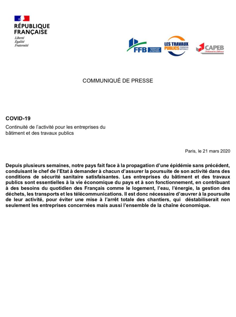 J_Denormandie's tweet photo. Accord trouvé avec les acteurs du bâtiment. Les chantiers vont pouvoir reprendre en garantissant la sécurité des employés. Le secteur du BTP est indispensable à notre économie. 
Merci à la @capeb_fr, @FFBatiment et @FNTP_info qui diffuseront les process à suivre https://t.co/L70ocdsjud