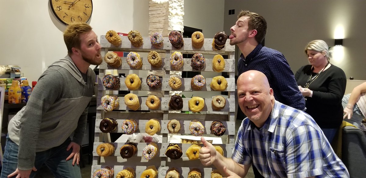 321Improv's tweet photo. Happy 321 Day!
Get yourself a donut wall and start celebrating! 
Oh how these donuts wish they were protected by social distancing...
#LifeUnscripted https://t.co/DVaji8OVAK