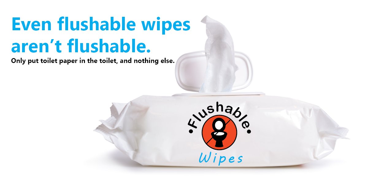 CDPHE's tweet image. Put "Flushable" wipes in the trash, not toilet. cnn.com…/wipes-flush-toilet-pipes-w…/index.html