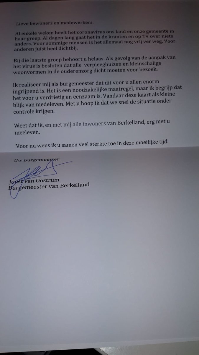 Dank <a href="/JoostvOostrum/">Joost van Oostrum</a> namens alle bewoners van <a href="/CareazZorg/">Careaz</a> locatie JW Andriessen! Zo ongelooflijk fijn en bemoedigend! Samen houden we het vol!