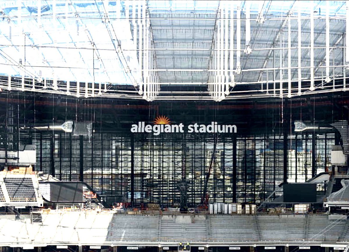 mickakers's tweet photo. The first Allegiant Stadium sign is up inside of @AllegiantStadm. #vegas #raiders #stadium https://t.co/8mCwkV5H9H
