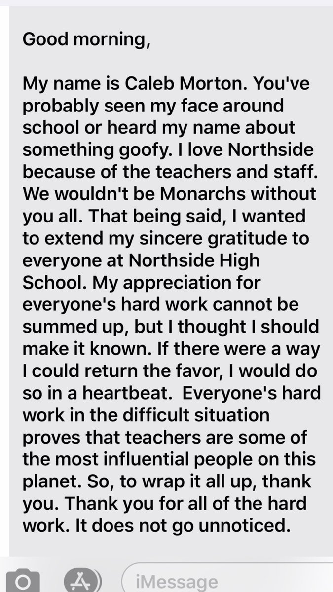 OnslowCSchools's tweet photo. A big thank you to the teachers and administrators of Monarch Nation! If anyone needed an energy boost after a tough week, read the message sent to the @OnslowSchools Northside High Staff this morning! #OnslowStrong https://t.co/saot4ZQg7r