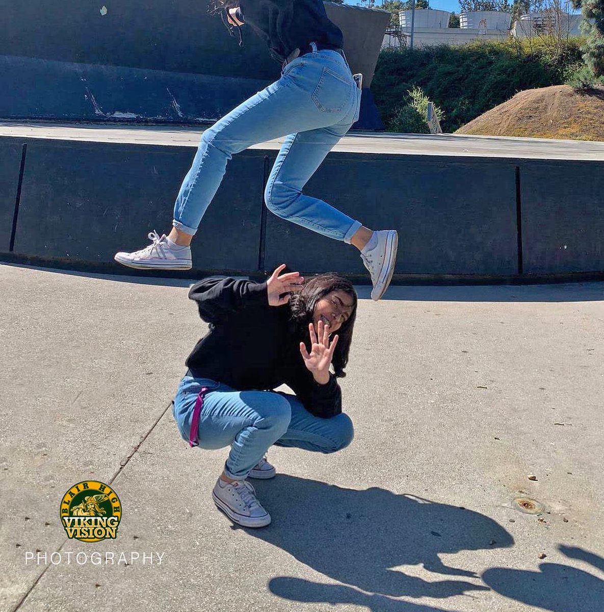 MustangsMediaTV's tweet image. “Jump to it.” 🎵🎼 ⁣
⁣
No. They&apos;re not twins, just a little Photoshop magic. Before school was dismissed last week, Viking Vision photography students enhanced their Photoshop skills using the Quick Selection and Clone Stamp Tools.
⁣
 #photoshop #clonestamp #quickselectiontool
