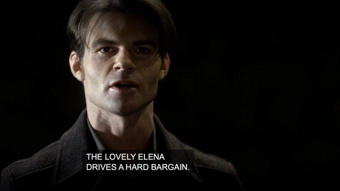 In S2, Elijah offers to protect everyone Elena loves if she lets him use her as bait to kill Klaus. Elena agrees but only if Elijah frees Stefan from the tomb where he is trapped with Katherine.Elena& #39;s deal with Elijah in S2, E11 is the reason Stefan is released from the tomb.