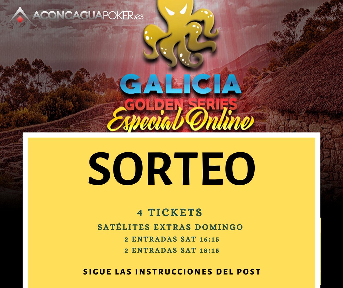 ♦️ SORTEO ♦️

Desde ahora y hasta mañana a las 13:30 realizamos el sorteo de 4🎟️.
Condiciones:
•Ser seguidor de <a href="/AconcaguaPokerE/">Aconcagua Poker España</a>.
•Retweet con comentario+menciona a dos amigos+ #aconcaguapokerespaña  #galiciagoldenseries.
• Se requieren mínimo 100 RT para el sorteo.
#poker