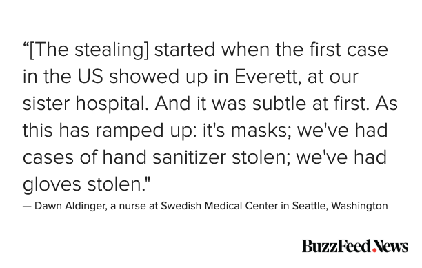 BuzzFeedNews's tweet photo. One nurse in Seattle says people have stolen masks from her medical center, and is asking people who have stocked up on masks to consider donating them: “We are desperate” https://t.co/paBu83PkhY https://t.co/bdSMNvF9mL