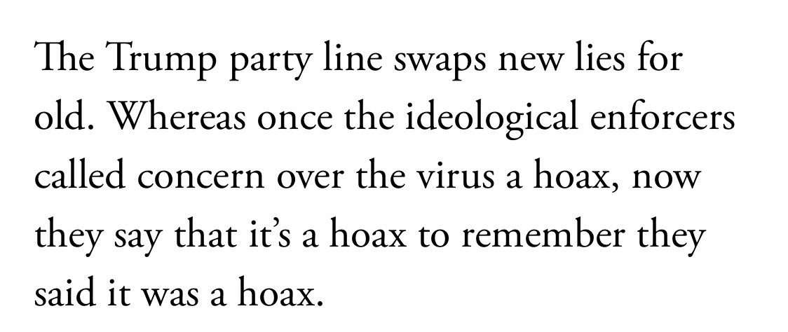 “An Economist poll released March 18 found that only 38 percent of Fox News viewers took the virus seriously, half as many as among MSNBC and CNN viewers. For Trump’s sake, Fox risked the lives of its own audience.”  https://www.theatlantic.com/ideas/archive/2020/03/trumps-dangerous-party-line/608383/ via  @TheAtlantic  @davidfrum  #MAGAVirus