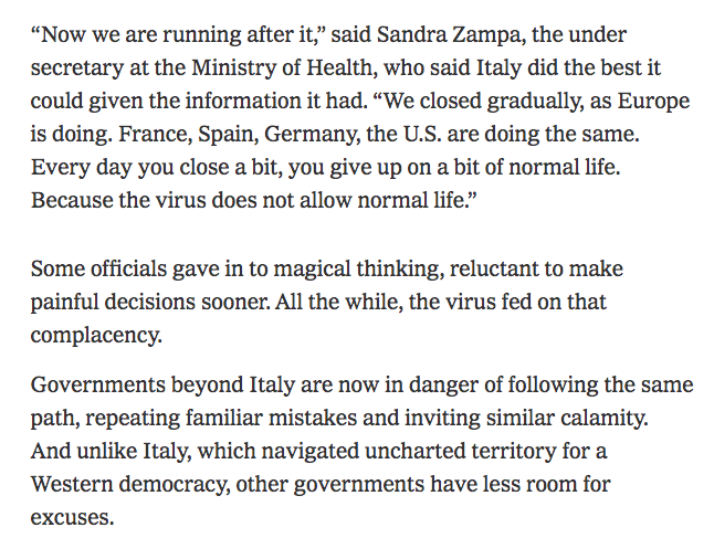 RachelDonadio's tweet image. Today 🇮🇹 registered its highest #COVID19 death toll: 793, for a total of 4,800 dead and 53,000 infections. 

Every political leader &amp;amp; public health official in the world should read this definitive tick-tock on Italy's evolving response to the emergency:

nytimes.com/2020/03/21/wor…