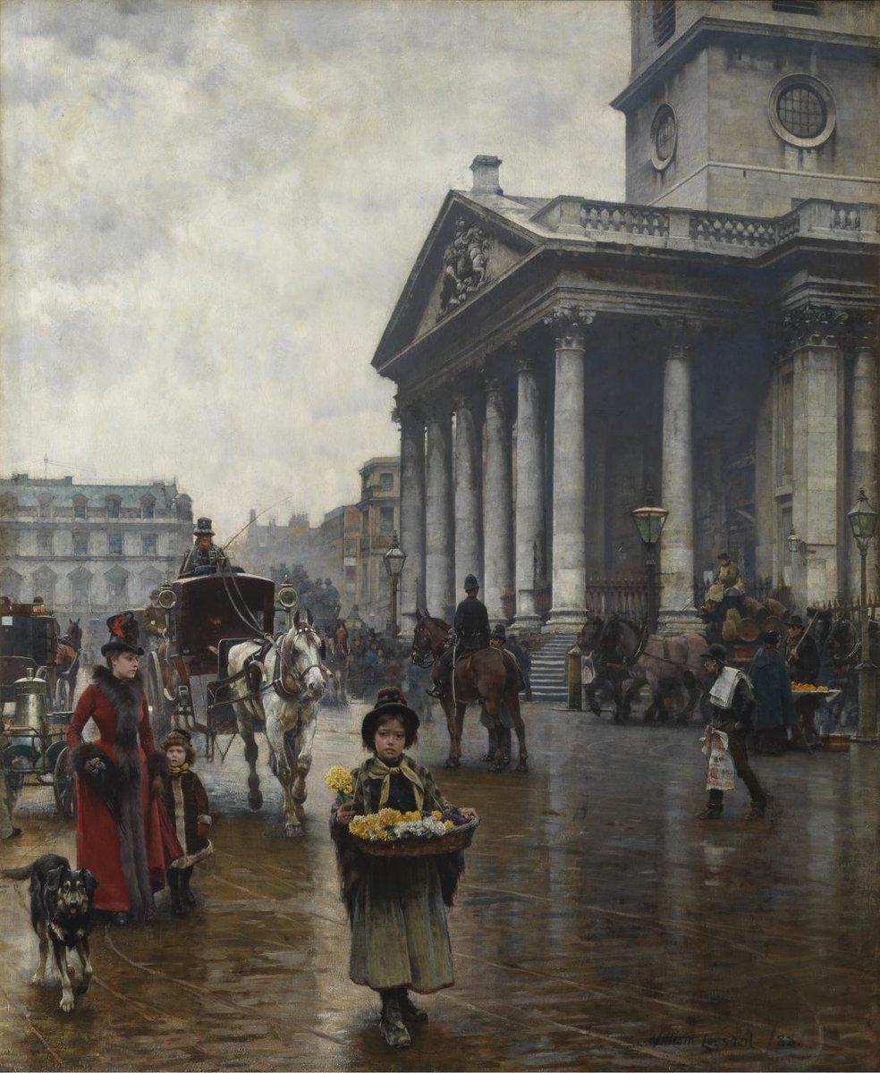 The church today looks much as it did in 1888, when William Logsdail painted this picture. Note that the church's steeple is not over the altar, but over the entrance portico.