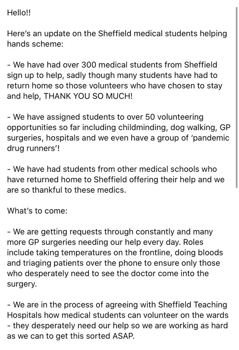 SheffieldMedSoc's tweet image. Hi Guys! Just an update with our student volunteering scheme which has had an amazing response so far!!

Remember if you want to sign up/request help follow these links:

Student: forms.gle/4wJbv25SjRYFgt…

Request: forms.gle/yqJfHZiLztWb7F…

Welfare Love, 
Leah &amp;amp; Lucy💙