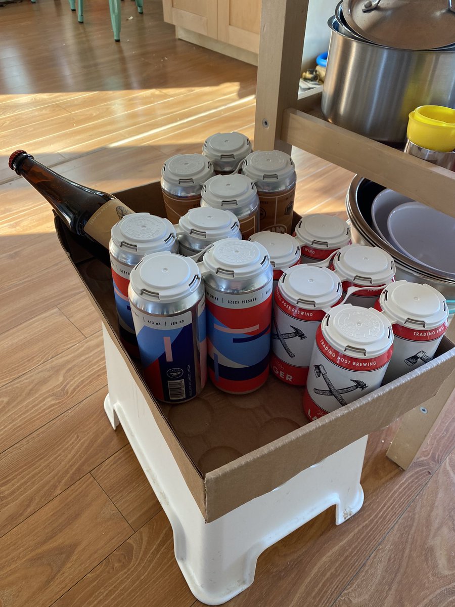 mnurse82's tweet photo. Are your local craft breweries currently closed? Check to see if they deliver. I just had this box dropped off by @tradingpostbrew #craftbeer #bccraftbeer #langleyloop https://t.co/qwaINqonld