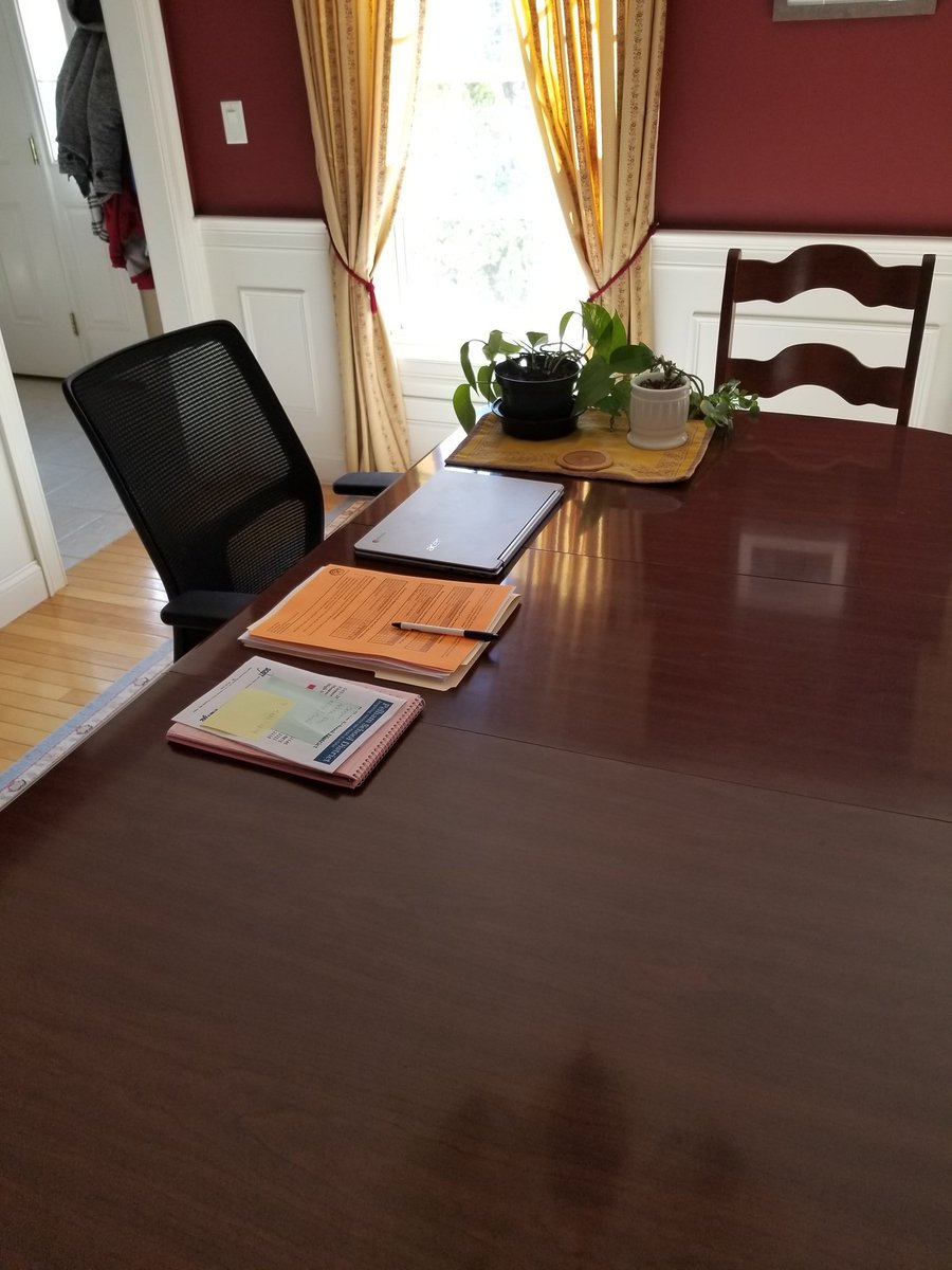 erinmazz's tweet photo. @adam_barriere I had to clean 6 months of school papers off the table to make room for my "temporary" office. https://t.co/NGqgYLZ5DQ