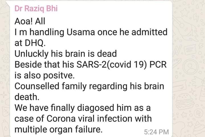 SharmeenShafqat's tweet image. Inna Lilahi Wa Inna Ilahi Rajion. My colleague plus class fellow   Dr.Usama Riaz lost his life while fighting against corona , he got infected while screening patients for corona virus.😭
May Allah give him highest rank 
#NationalHeroAgainstPandamic
#PrayForHim
#StayHomeStaySafe